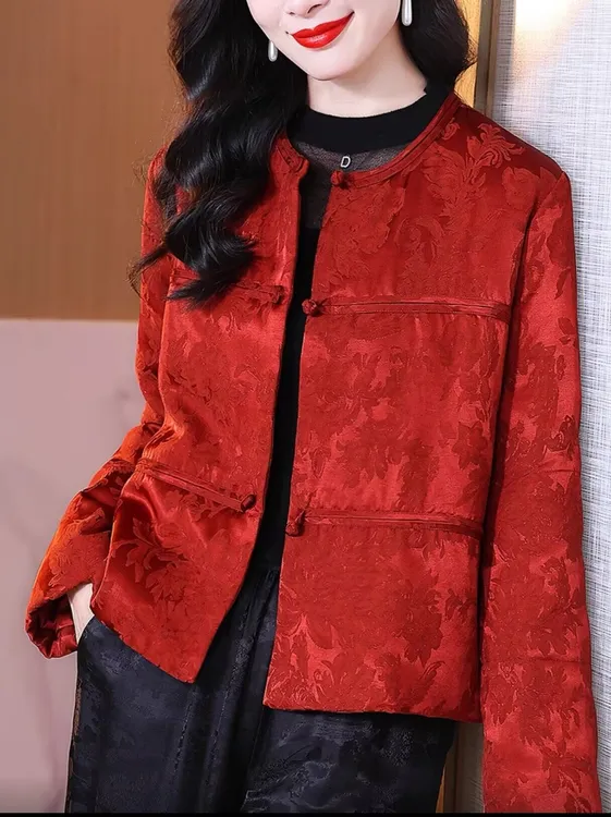 国风新中式棉袄外套女款2026新款冬喜妈妈礼服装宽松红色高贵上衣