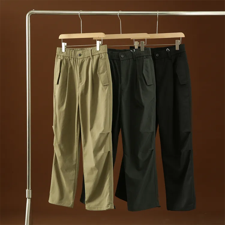 春秋男士透气直筒休闲工装裤日系简约风纯色百搭舒适长裤K28
