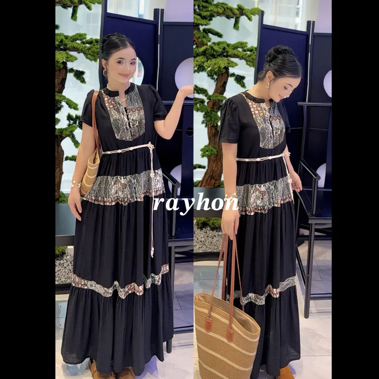 Rayhon夏季新款时尚韩版显瘦百搭气质假两件拼接蕾丝马甲连衣裙