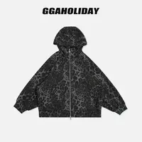 GGAHOLIDAY秋季潮流复古连帽宽松时尚休闲豹纹卫衣外套-154130