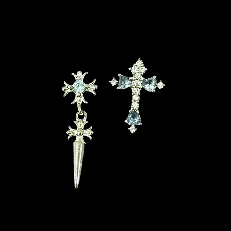合金耳饰 【17SR】蓝钻尖锥十字架精品简约养耳洞耳骨钉