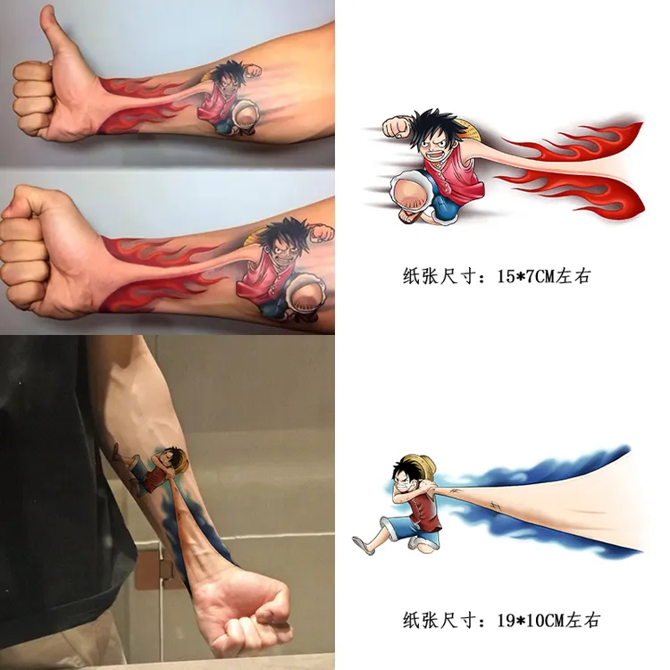 海贼王路飞火拳手臂纹身贴酷潮男女花臂防水防汗持久仿真遮疤可洗