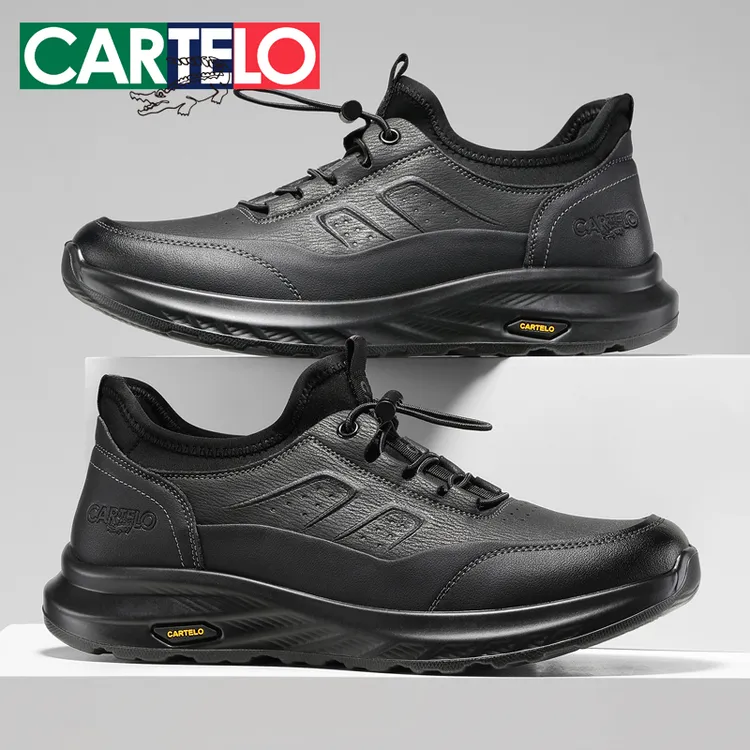 CARTELO/卡帝乐鳄鱼休闲男皮鞋2025年秋冬男士黑色免系带软底男鞋