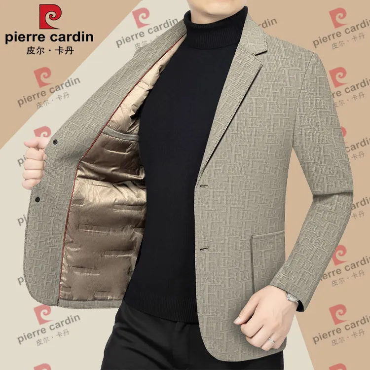 皮尔卡丹冬季加厚西装中年男士休闲西服上衣免烫无痕单西爸爸厚款