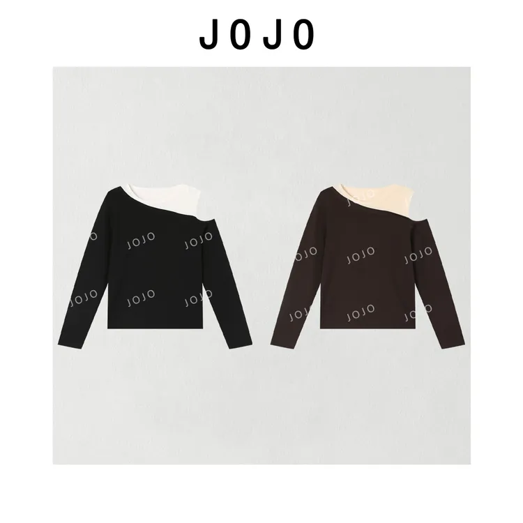 玖了个玖 2025新款【挪威日记】不规则撞色百搭针织T恤 2508C4547