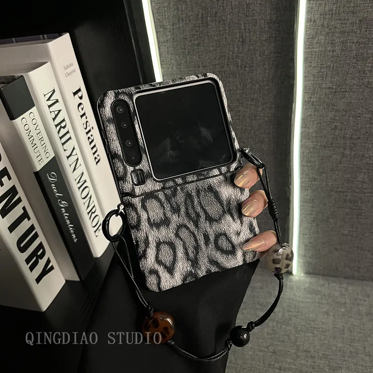 韩风灰色豹纹纽扣手提链适用华为PuraX手机壳pocket2小米2荣耀2