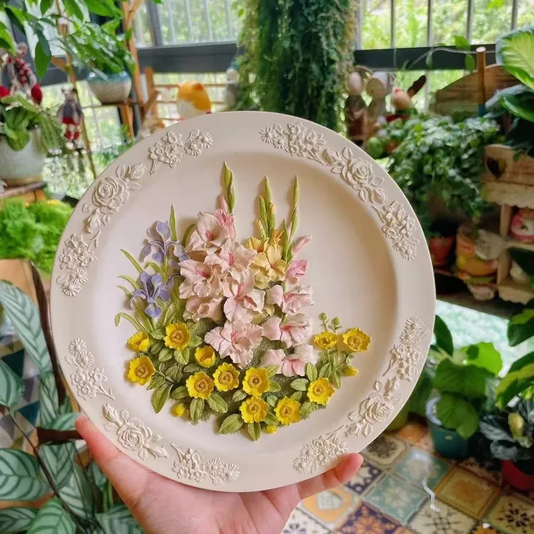 石膏立体花盘白胚桌面装饰摆件创意涂色手工艺品团建彩绘diy活动