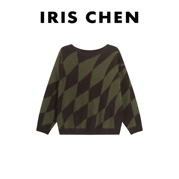 IRIS CHEN 迷宫 25秋冬“100羊毛双面拉毛”菱格慵懒针织衫25SY848