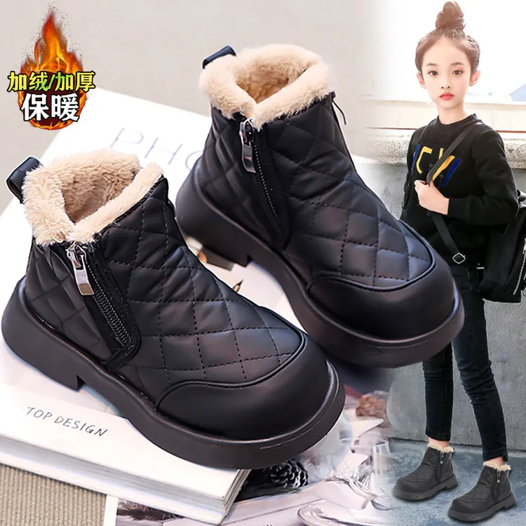 女童雪地靴加绒保暖2025新款冬季儿童大棉鞋小童皮毛一体棉靴
