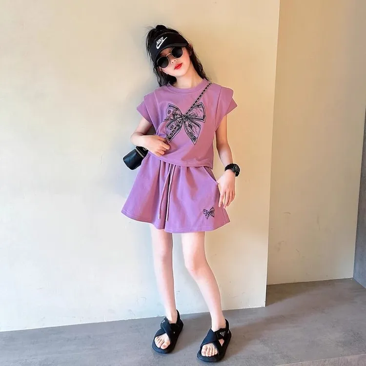 戴维贝拉优选女童夏季套装2025新款又酷又飒童装女孩网红炸街夏装