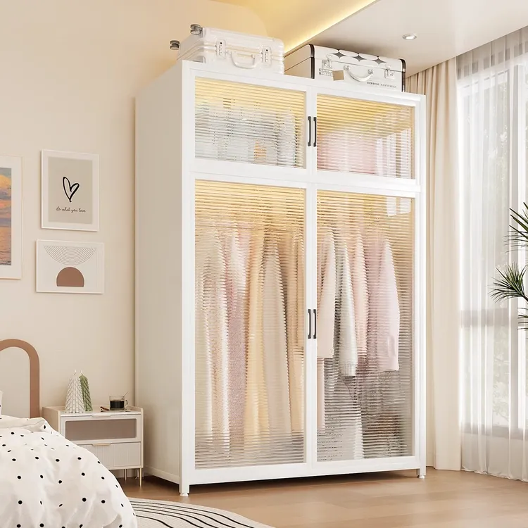 简易衣柜结实耐用出租房用组装金属衣橱钢制衣柜透明衣柜家用卧室