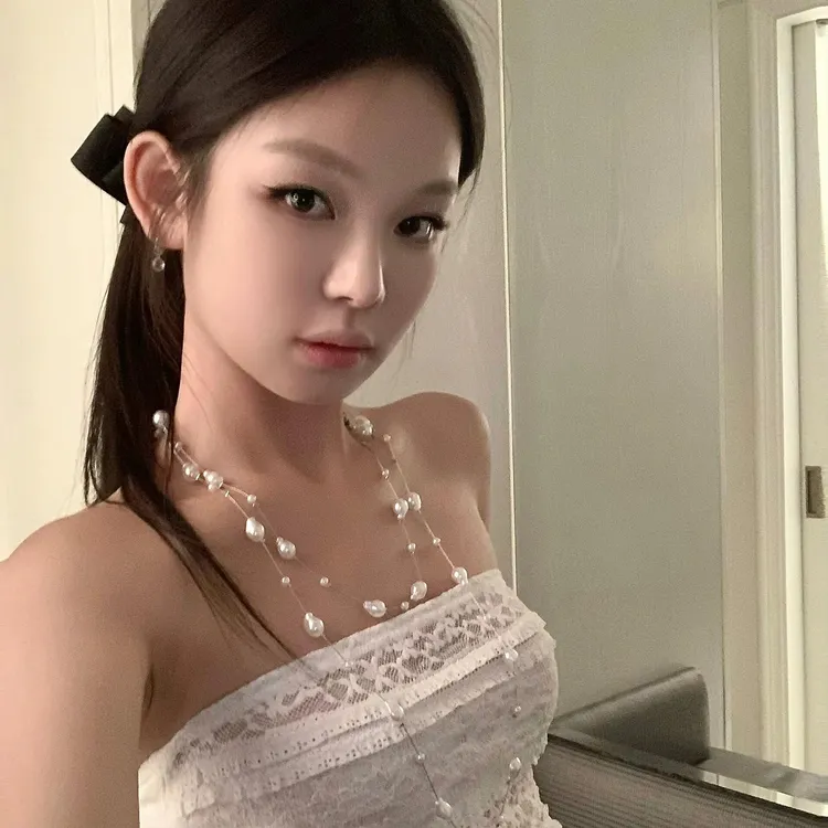 非金属仿珍珠项链 法式长款满天星珍珠项链轻奢小众高级感锁骨链