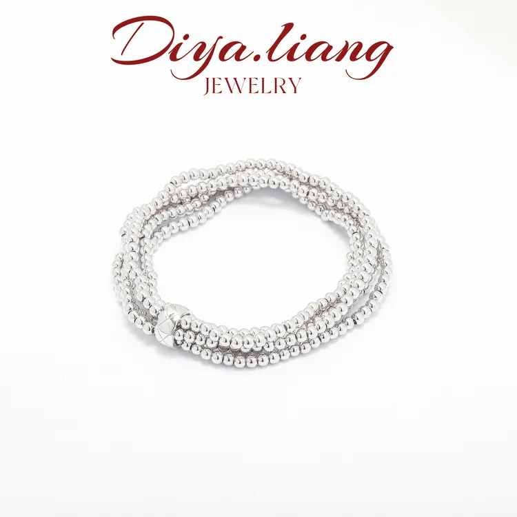 925银手链 梁雅帝新品【万两碎银菱格香风桶珠】设计款气质纯银手链