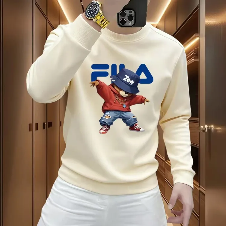 秋冬季男士长袖卫衣休闲时尚新款百搭圆领印花加绒加厚套头上衣FL