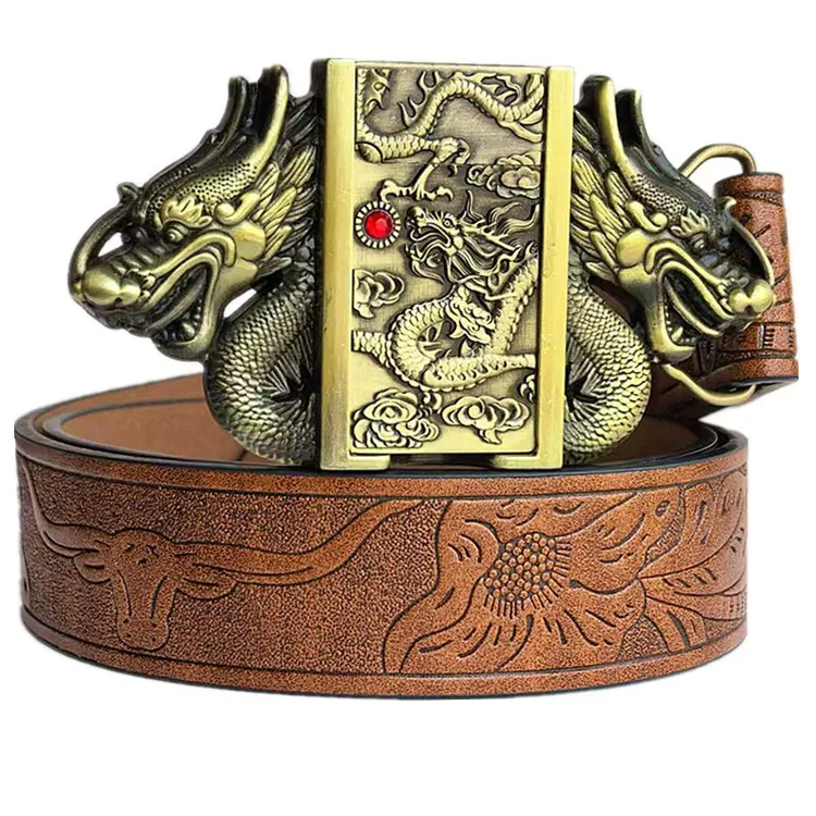 二合一朋克皮带男带油潮流商务男士皮带平滑扣裤带