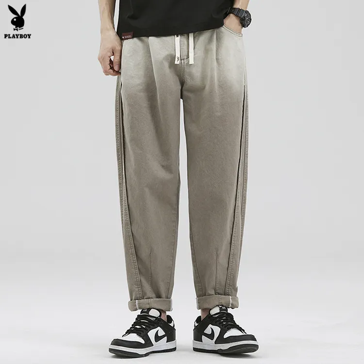 花花公子休闲工装吊染长裤2025年夏季夏季裤子男士宽松薄夏季裤子