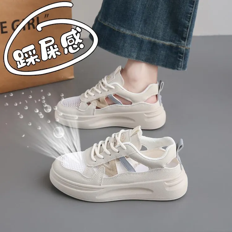 踩屎感网面透气运动凉鞋女夏季2025年新款爆款镂空薄款小白板鞋子