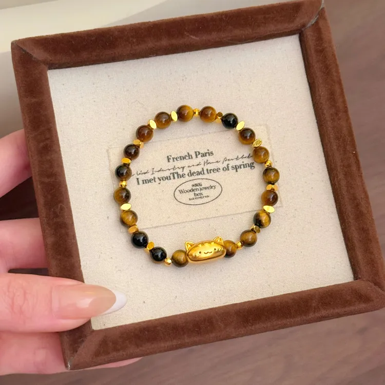 铜合金手链 小猫咪虎眼石手链 S020