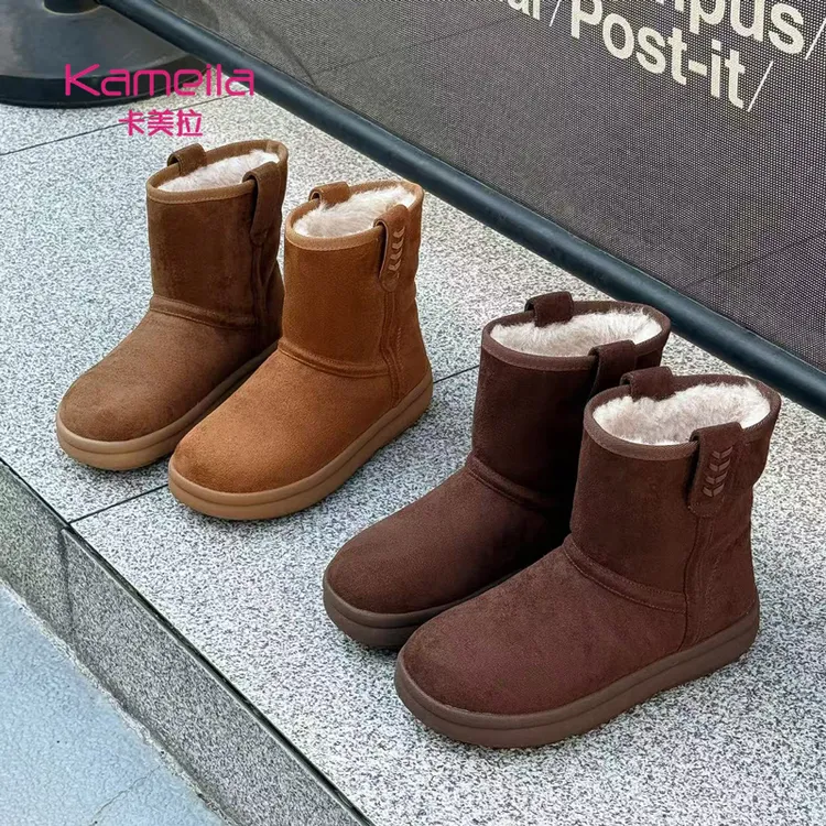 卡美拉冬季加厚休闲保暖雪地靴女时尚百搭博肯中筒靴潮流休闲女靴