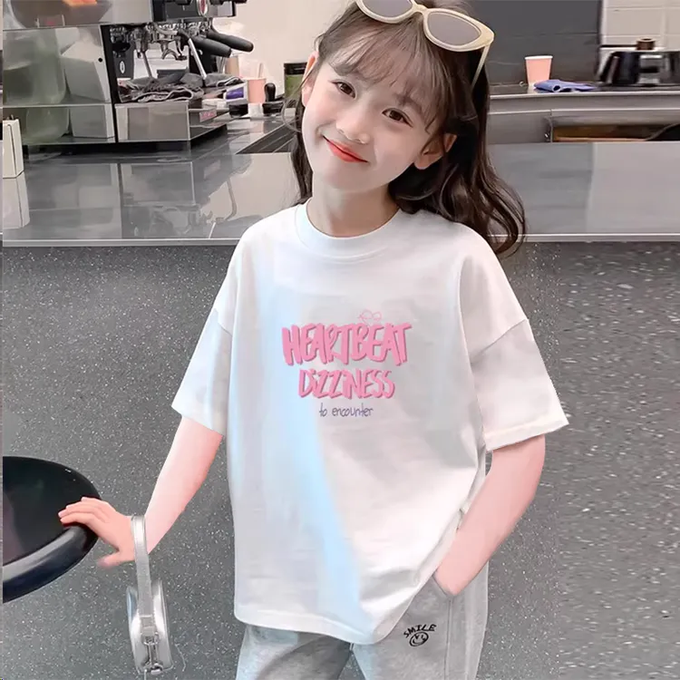 女童短袖T恤夏装2025新款洋气儿童夏季体恤中大童纯棉半袖上衣薄