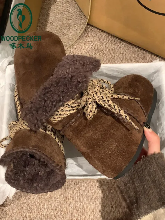 啄木鸟内增高勃肯短靴女复古加绒保暖东北棉鞋冬季新款厚底雪地靴