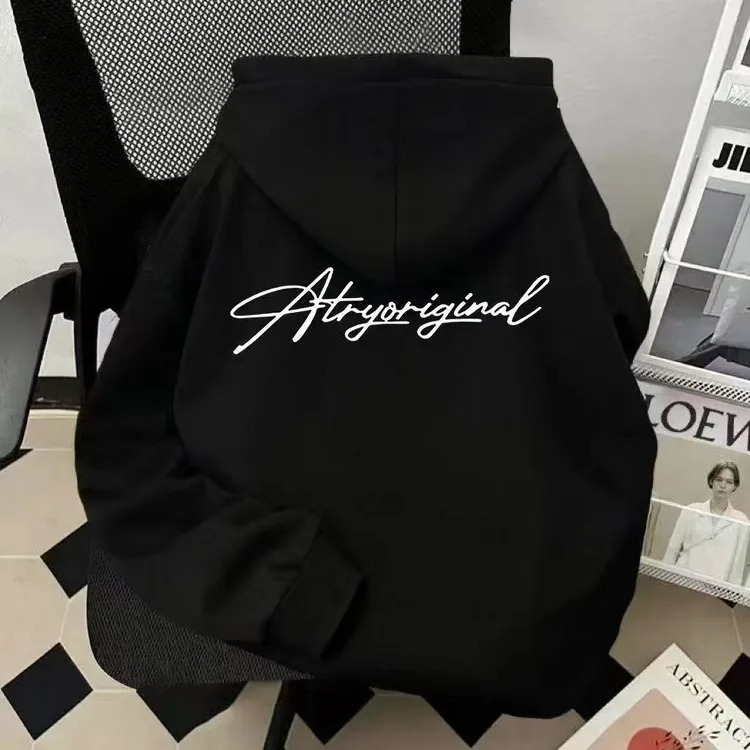 重磅美式hiphop高街简约字母印花秋冬新款加绒加厚潮情侣连帽卫衣