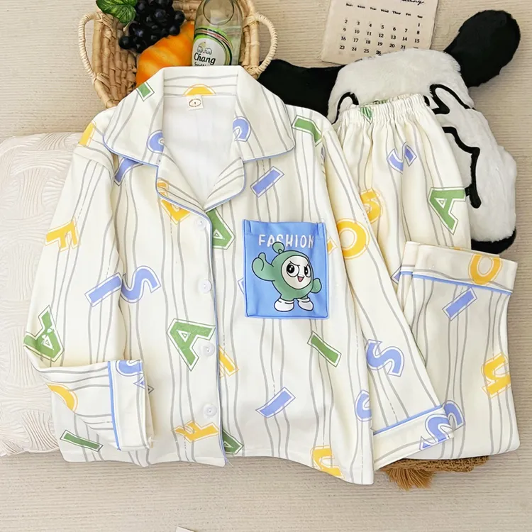 蛋仔男童睡衣秋冬季德绒加厚卡通中大童青少年男孩保暖开衫家居服