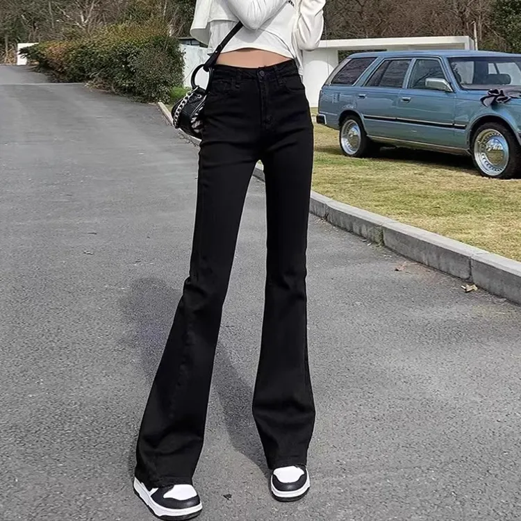 黑色高腰显瘦微喇叭牛仔裤女2025年春秋新款爆款女士弹力马蹄裤子
