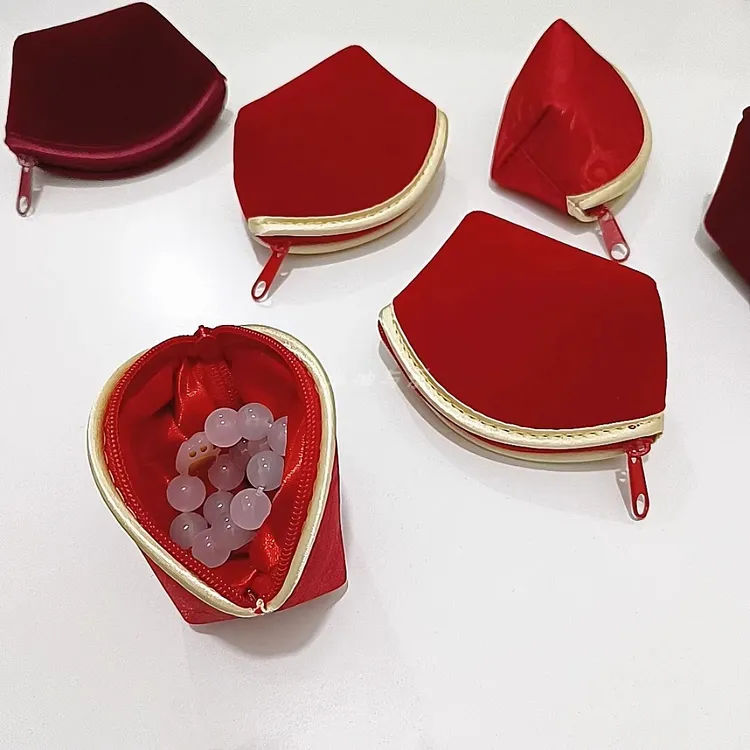 首饰袋 可爱绒布元宝珠宝袋红色缎面戒指项链吊坠饰品拉链贝壳袋