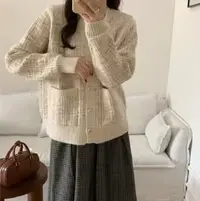 玲姐定制-小香风双口袋款毛衣外套宽松休闲针织开衫445636