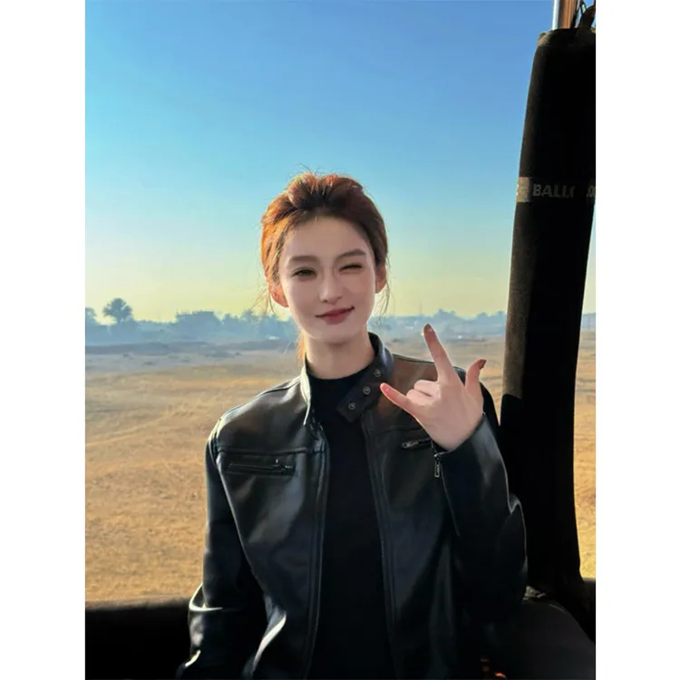 黑色机车皮衣外套女酷飒风春秋款美式复古街头辣妹修身气质短夹克
