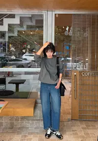 BY SUCHEN 立体剪裁时髦松弛感九分牛仔裤男友裤