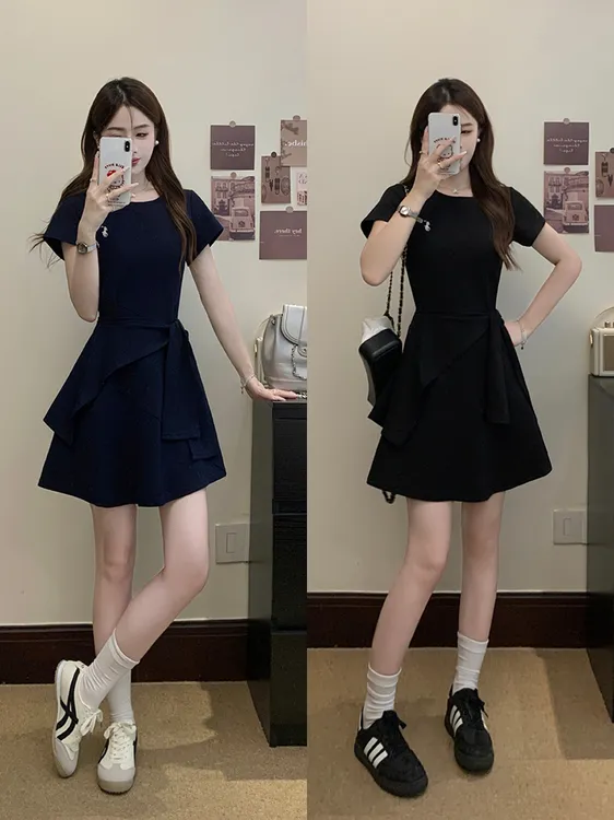 夏装新款胖mm大码女休闲气质减龄披肩别致收腰显瘦连衣裙22148