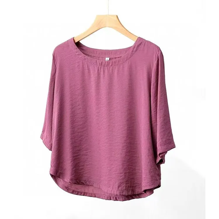 夏季新款时尚减龄宽松显瘦短款正肩T恤上衣丝滑垂感凉爽