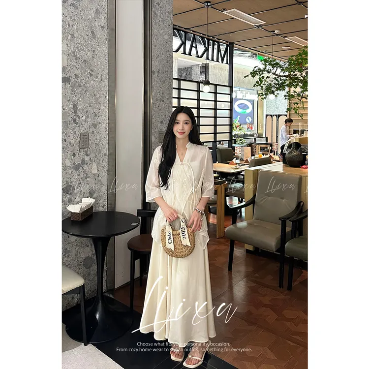 2025春夏新中式复古刺绣国风半袖上衣半身裙套装24Q031