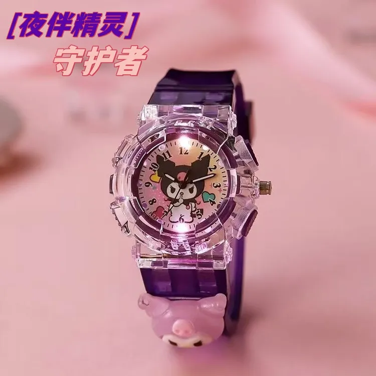 发光卡通儿童手表三丽鸥库洛米发光电子表女款中小学生数字夜光表