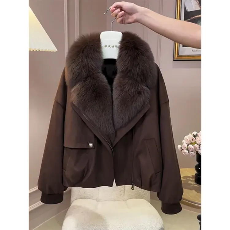 2025冬季新款洋气毛毛领短款棉服大码胖MM慵懒风宽松百搭显瘦棉衣