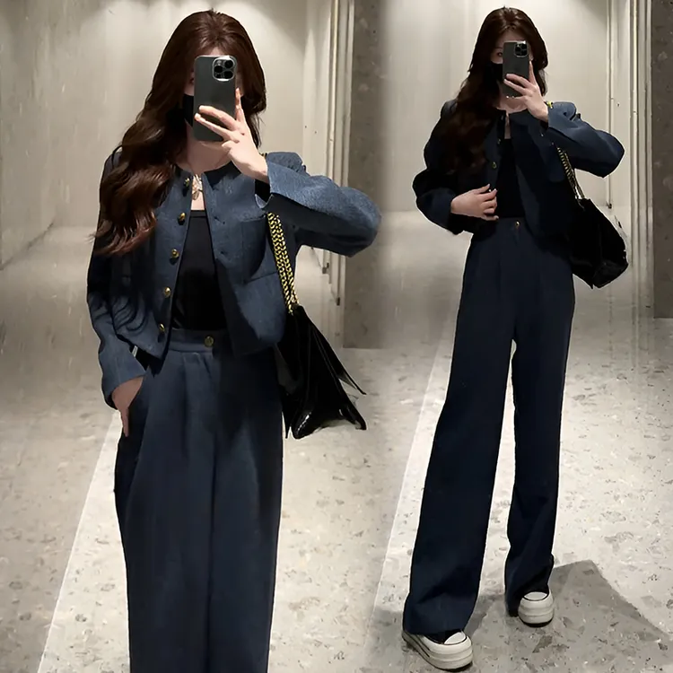 2026春秋新款法式名媛洋气气质时尚减龄圆领外套阔腿裤两件套女