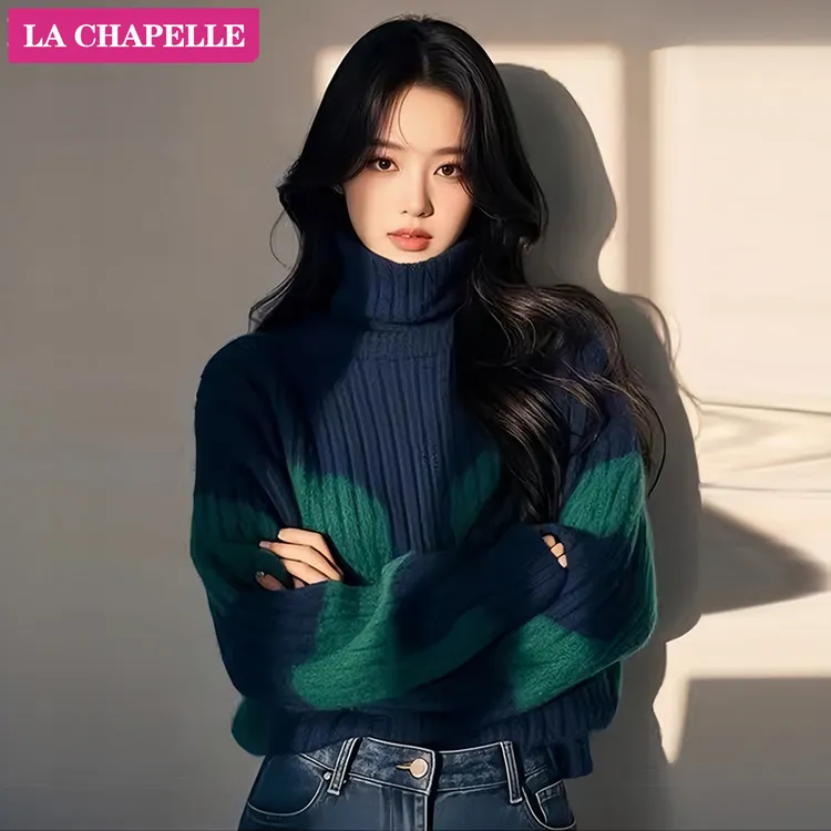 拉夏贝尔独特漂亮高领针织衫女2025秋冬季保暖加厚内搭超好看上衣