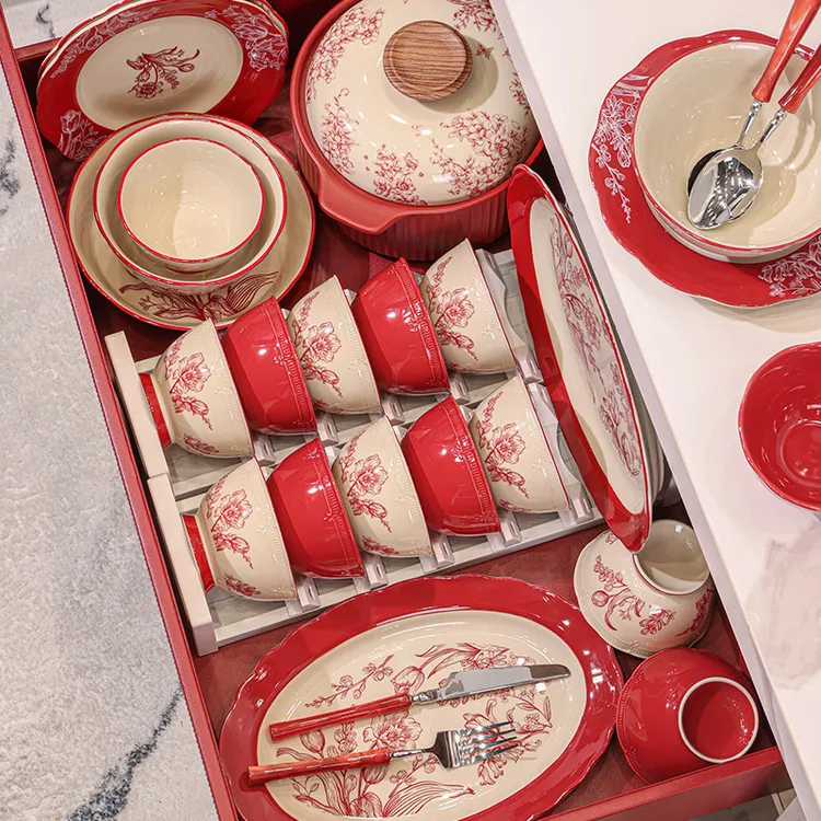 2026新款红色喜碗喜盘餐具全套新婚礼物送新娘乔迁之喜餐具套装
