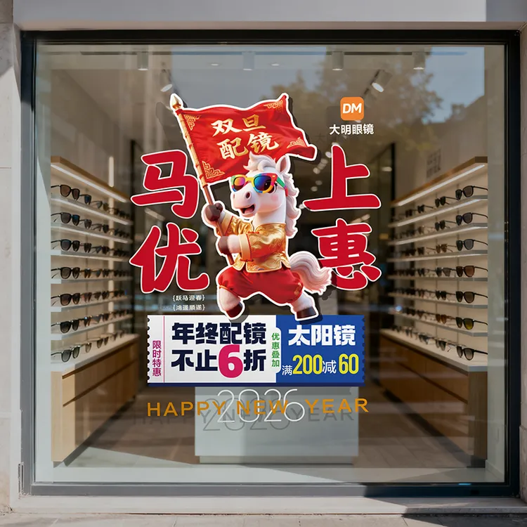 眼镜店开业活动玻璃门装饰单透玻璃贴验光宣传促销海报广告贴定制