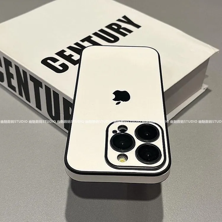 简约白色皮质带镜头膜适用iPhone16Promax苹果15手机壳14硬13/12