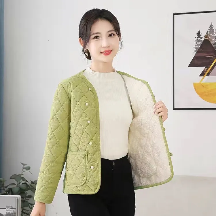 新款外套女冬季时尚小香风外套加绒加厚家居服气质中老年妈妈装