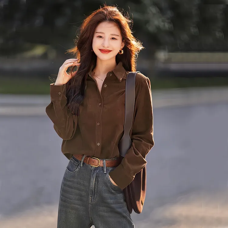 显瘦气质磨毛衬衫女秋冬内搭叠穿设计感外套长袖多巴胺衬衣外穿