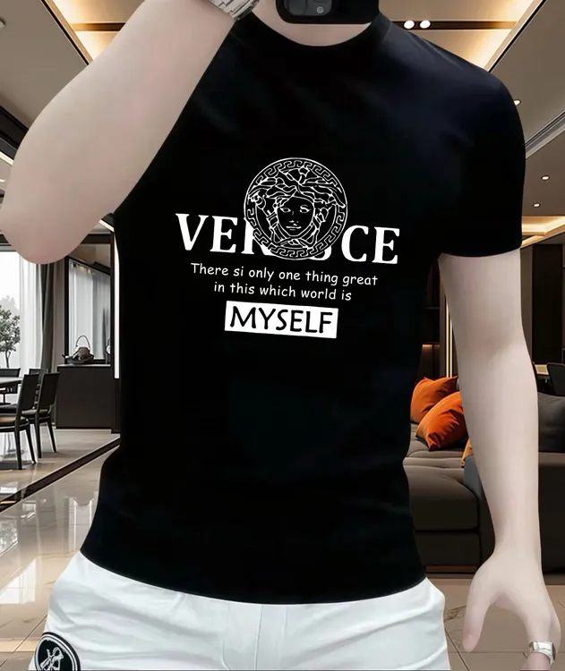 潮牌新款男士休闲纯棉短袖T恤潮流时尚修身圆领印花套头打底衫