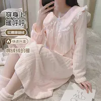 法兰绒睡裙秋冬公主风可爱娃娃领加绒加厚保暖珊瑚绒家居服睡衣