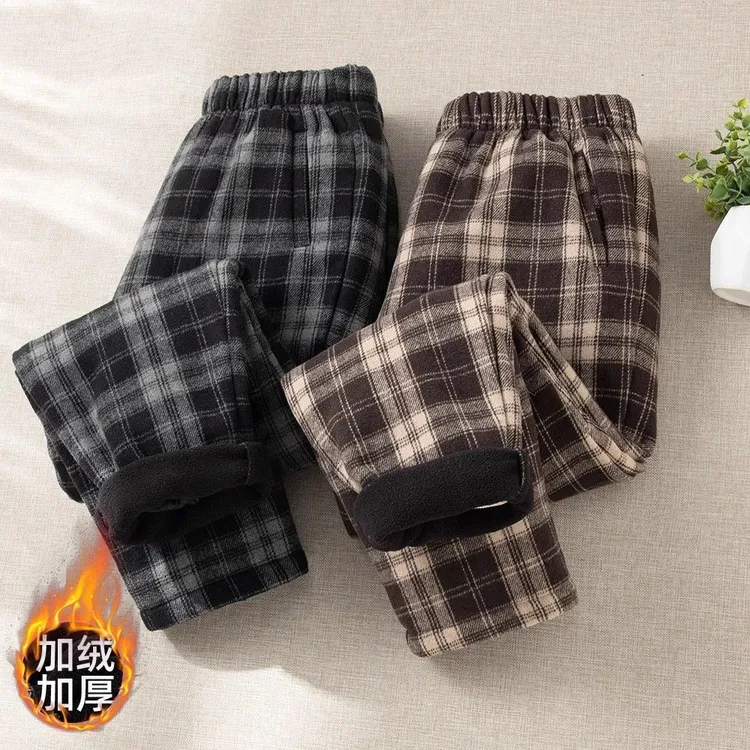 加绒加厚毛呢格子裤秋冬新款韩版高腰显瘦时尚洋气休闲百搭哈伦裤