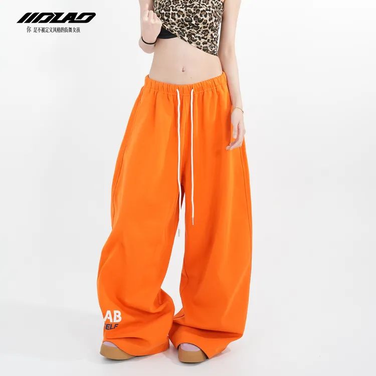 大佬街舞潮牌原创jazz美式复古简约印花运动卫裤阔腿香蕉裤4775
