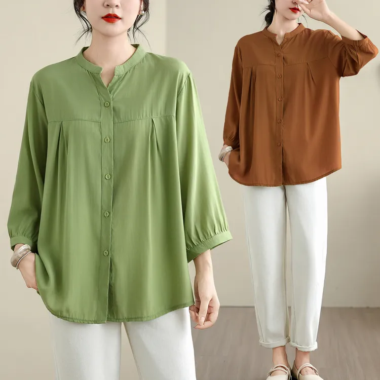 韩版大码女装宽松遮肚七分袖开衫胖MM防晒衫显瘦棉绸上衣衬衫女