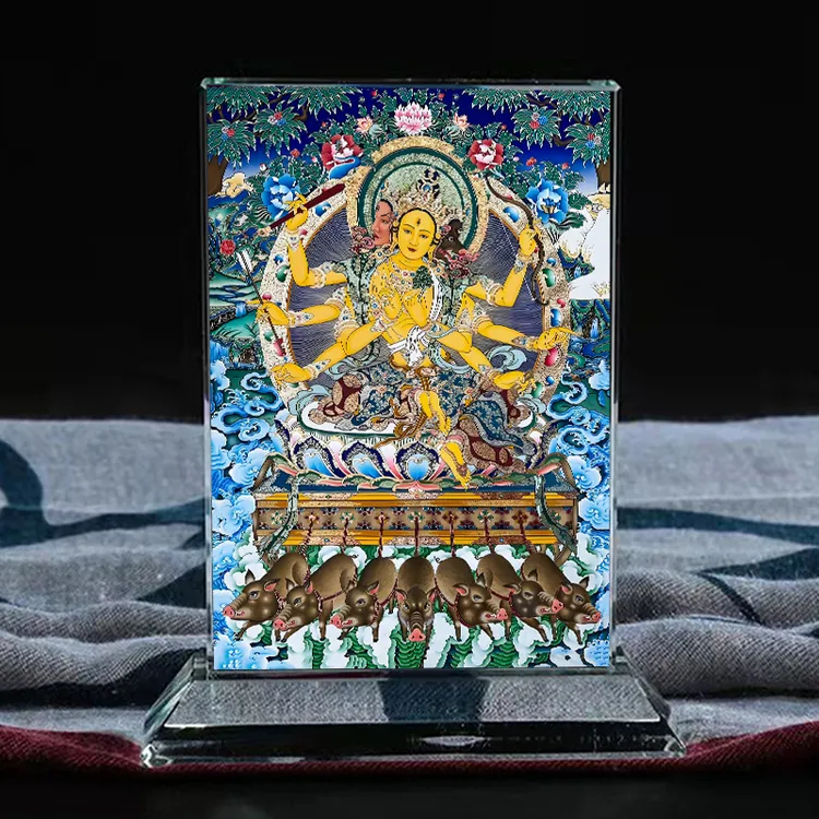 摩利支天菩萨佛母画像水晶摆台办公桌面文创工艺品摆件图片定制